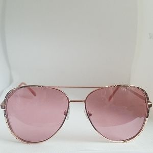 Womens pink lens aviator sunglasses with rhineston